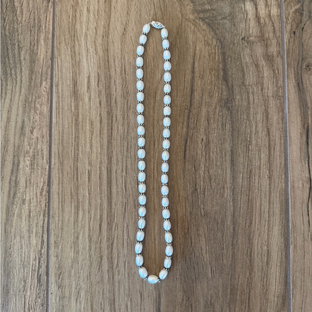 Vintage Pearl Necklace with Silver Beads